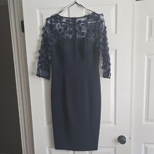 Eliza J Navy Floral Lace Long Sleeve Dress